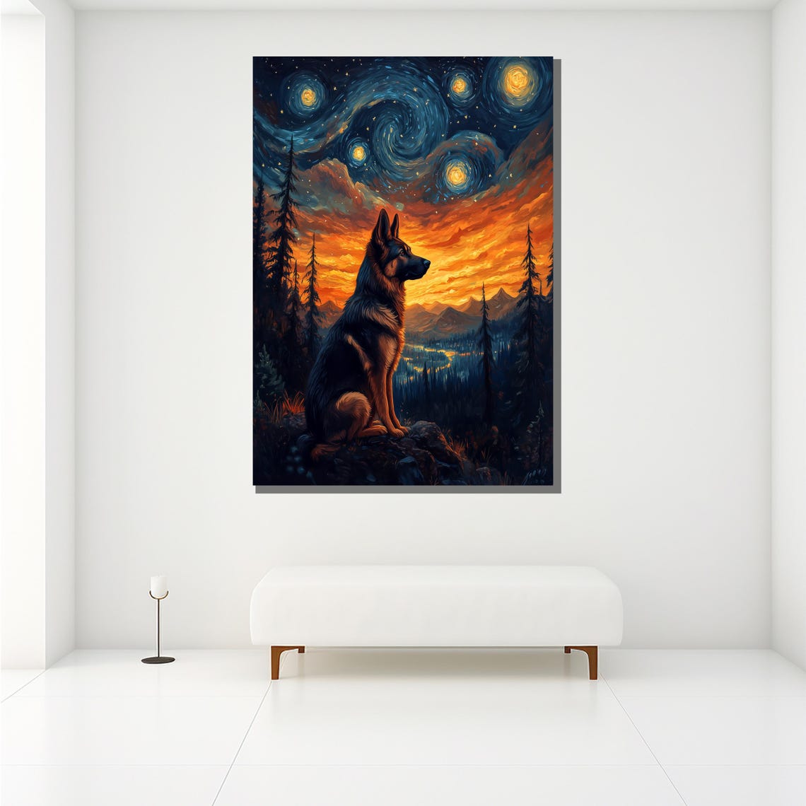 German Shepherd Starry Night Mountain Sunset Pine Forest Dog Poster - Image 2