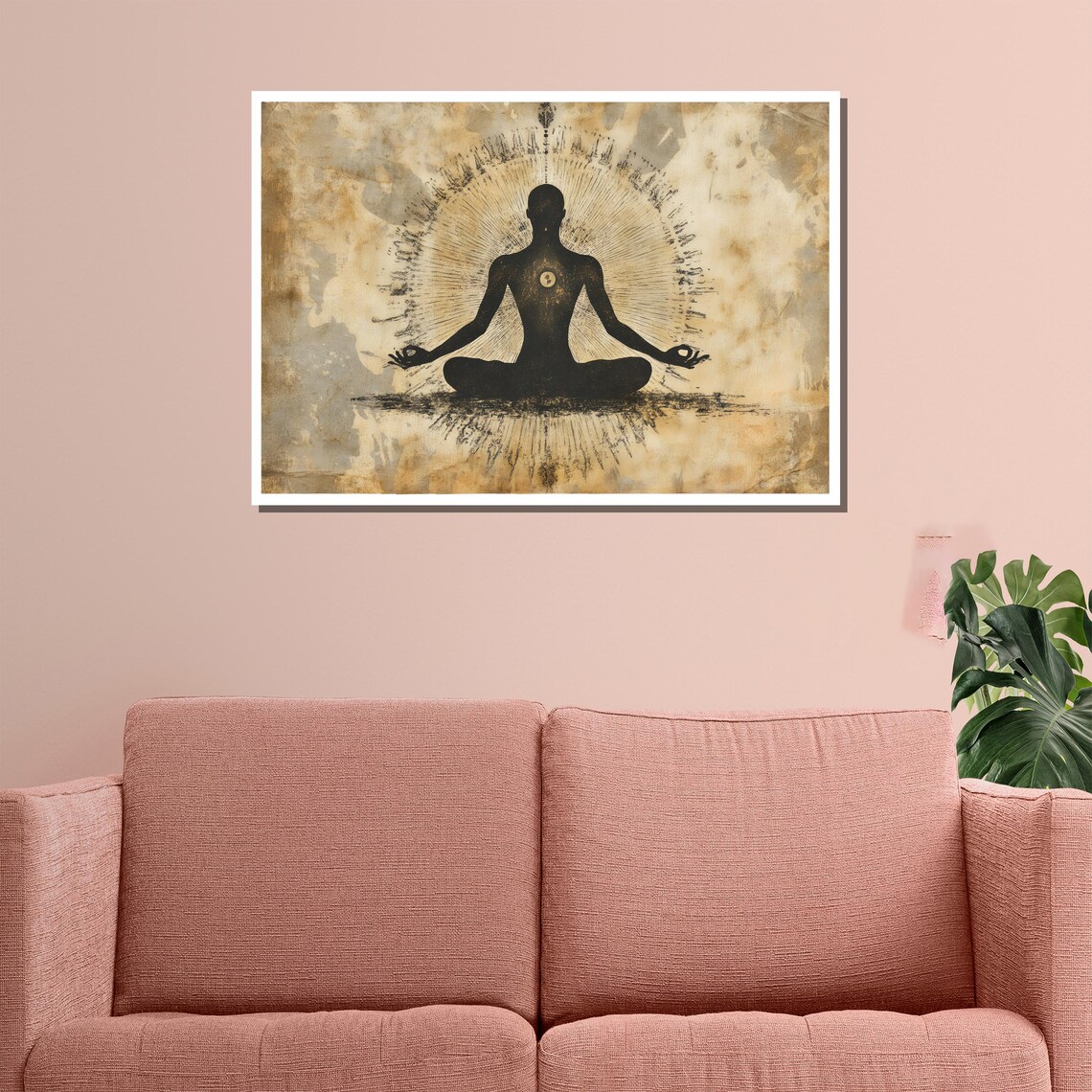Meditation Silhouette Golden Aura Vintage Parchment Minimalist Zen Poster - Image 3
