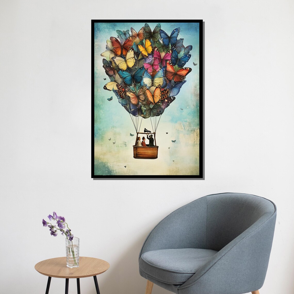 Butterfly Hot Air Balloon With Travelers Whimsical Art Poster - Image 5
