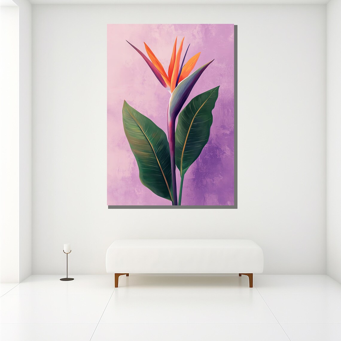 Bird Of Paradise Flower Tropical Painting Purple Background Wall Art - Image 2