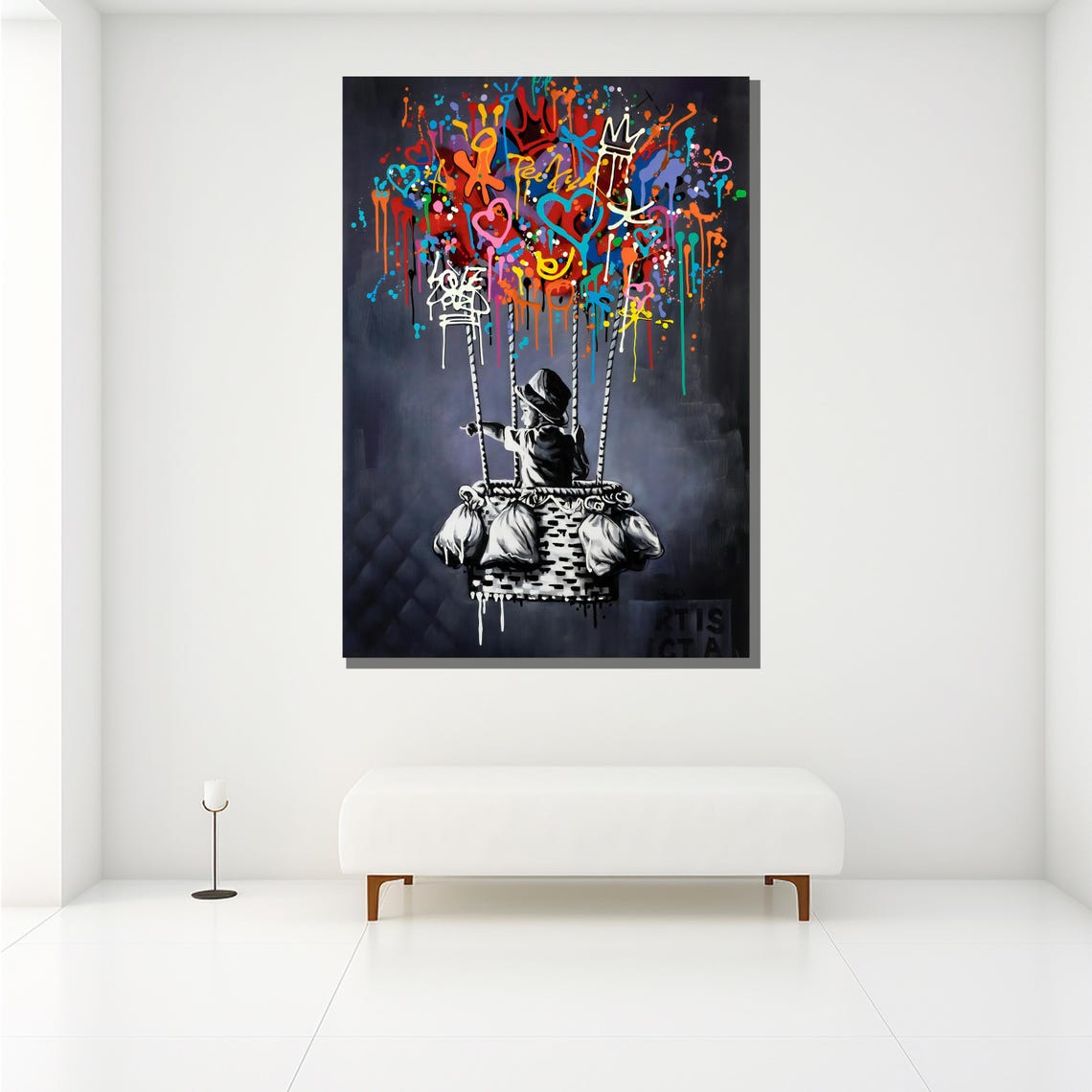 Child In Balloon Basket Graffiti Drip Balloon Street Art Wall Poster - Image 2