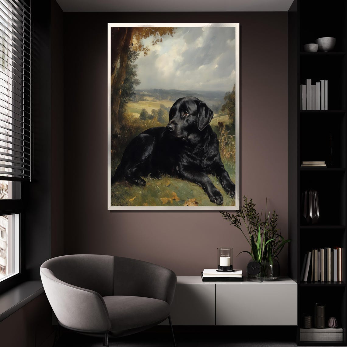 Black Labrador Countryside Classic Resting Dog Landscape Wall Art - Image 4