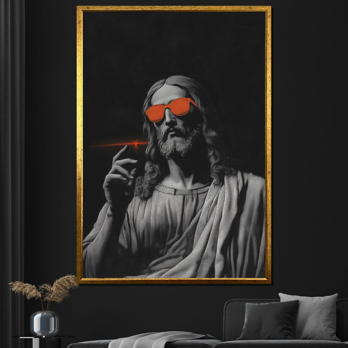 Jesus Wearing Red Sunglasses Black And White Pop Art Wall Poster