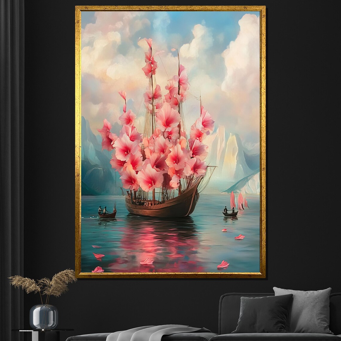 Sailing Ship With Flower Sails, Surrealist Art Print