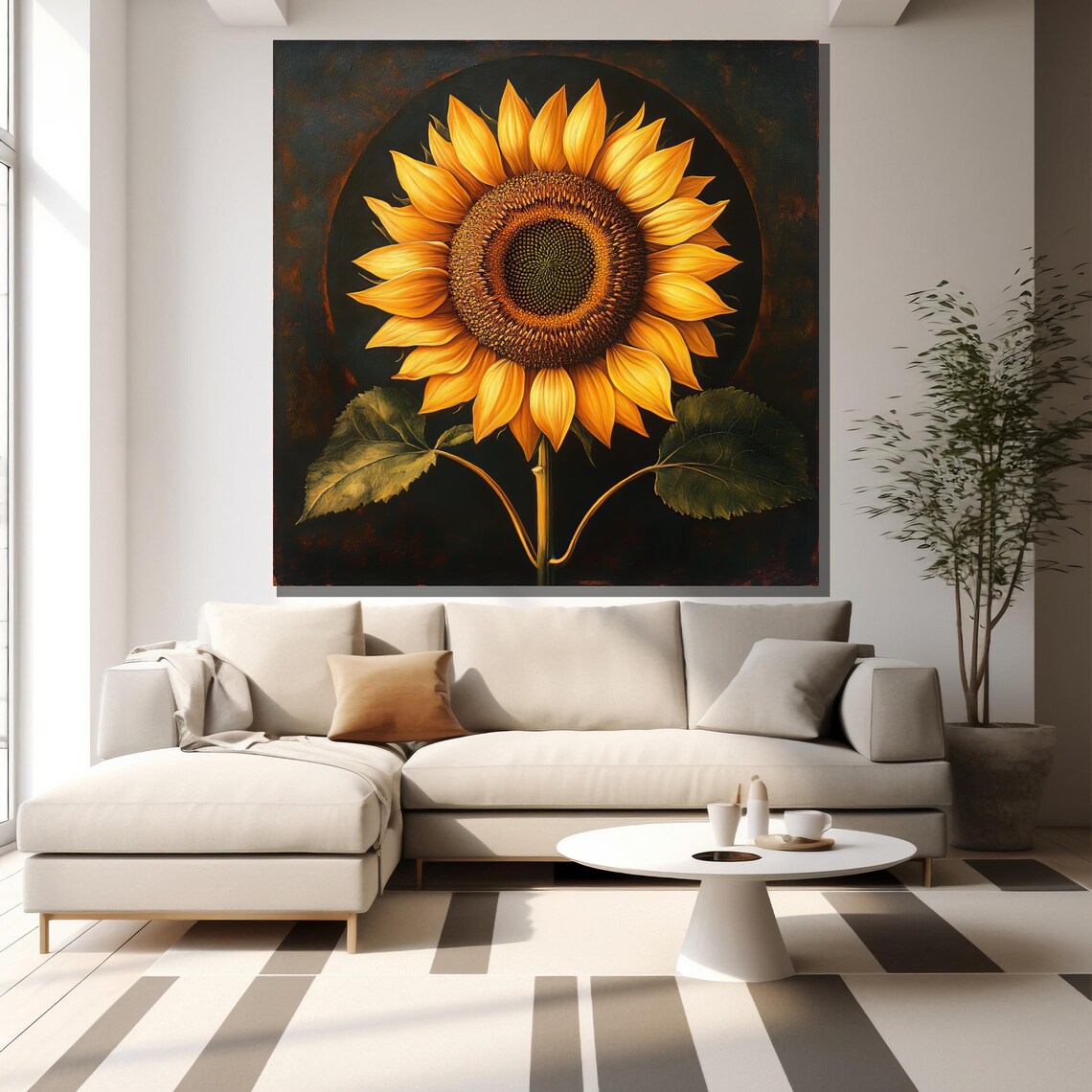 Glowing Sunflower On Dark Background Golden Halo Floral Art Poster - Image 2