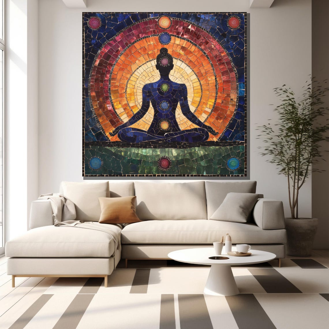Chakra Meditation Mosaic Rainbow Arch Vibrant Yoga Energy Art Poster - Image 2