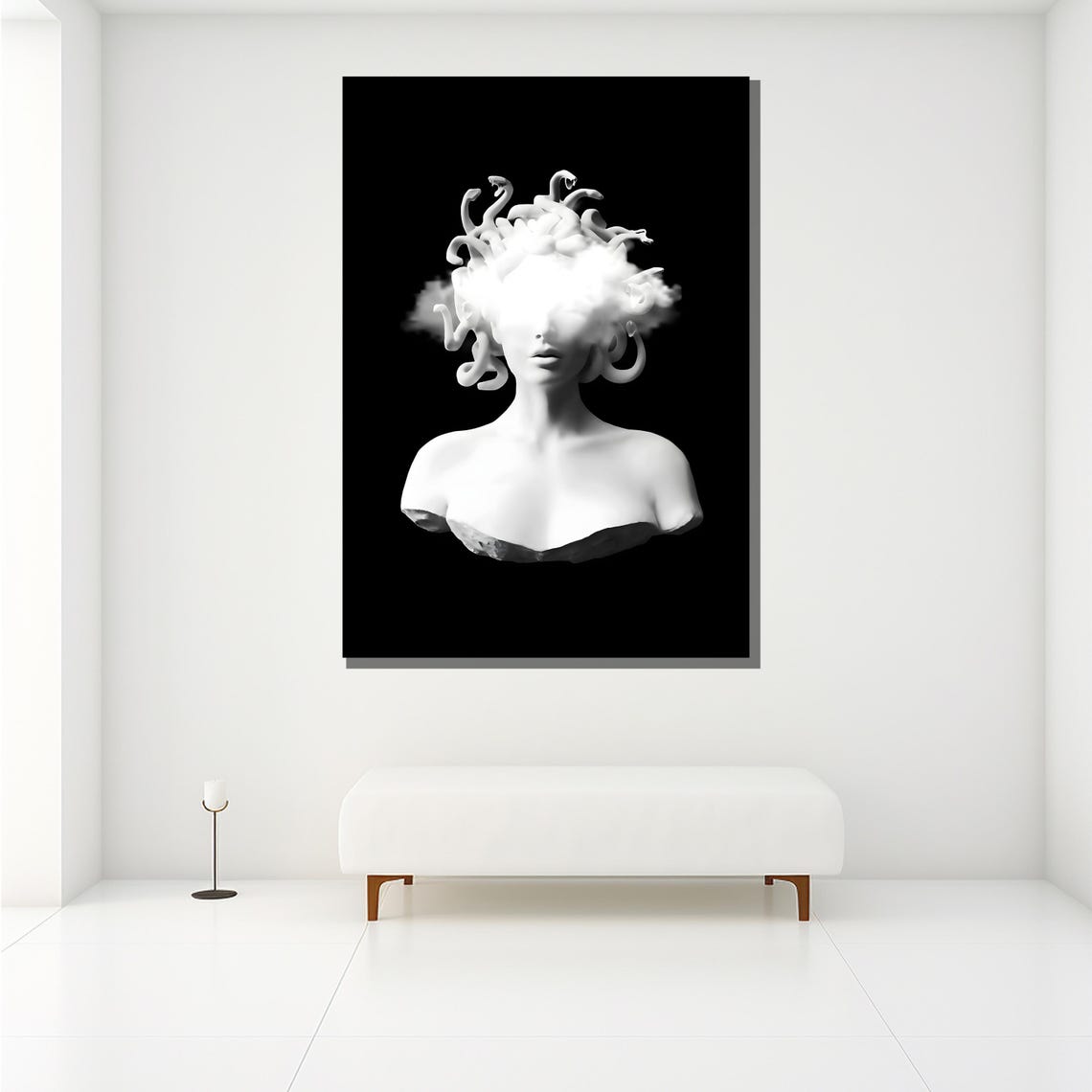 Modern Medusa Bust Black And White Abstract Wall Art With Cloud Effect For Home Decor Or Gift - Image 2