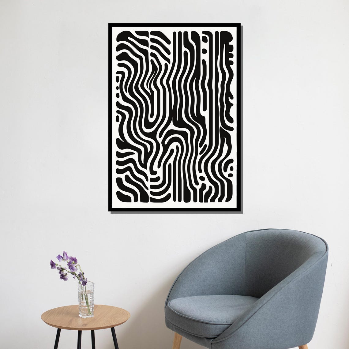 Black White Wavy Line Optical Abstract Bold Graphic Art Poster - Image 5