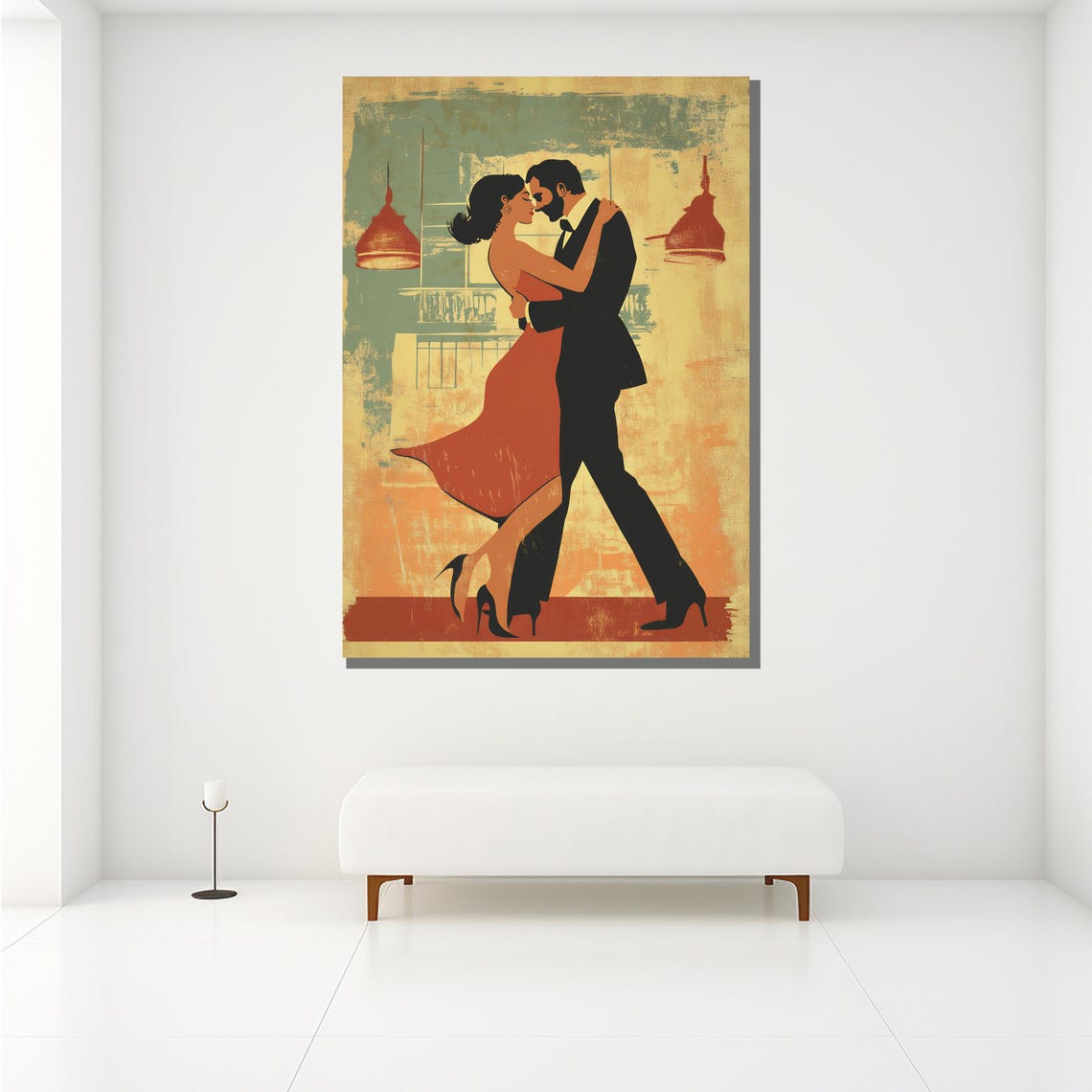 Retro Tango Couple Dancing Vintage Style Warm Toned Art Poster - Image 2