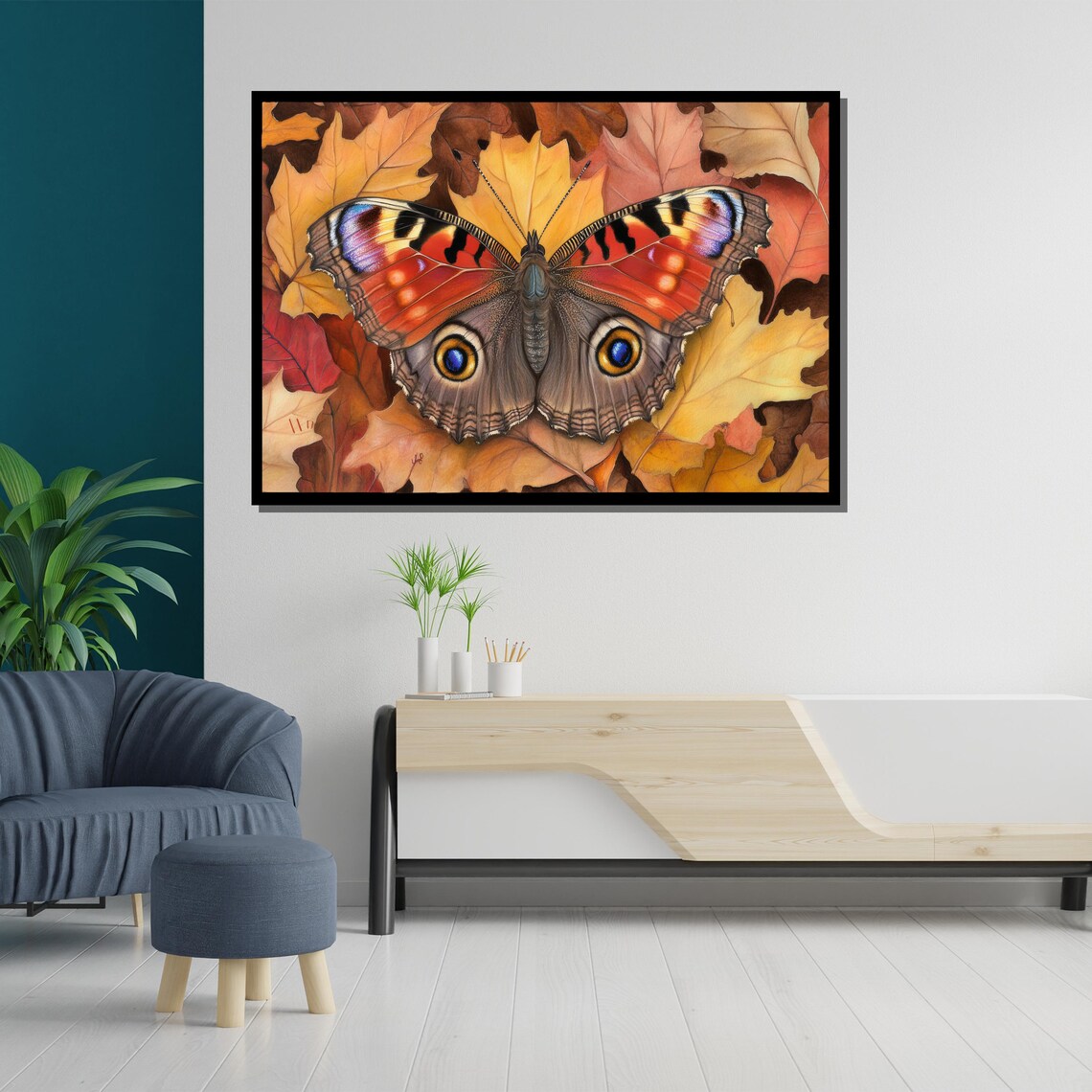 Butterfly On Autumn Leaves Detailed Nature Wildlife Art Print - Image 5