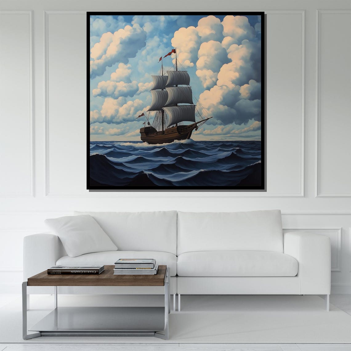 Tall Sailing Ship On Ocean Waves Under Cloudy Sky Nautical Art Poster - Image 5