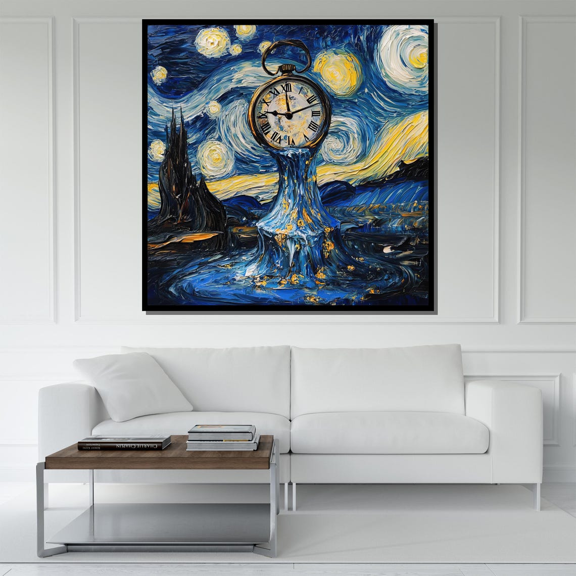 Starry Night Sky With A Melting Pocket Watch Over Moonlit Sea Poster - Image 5