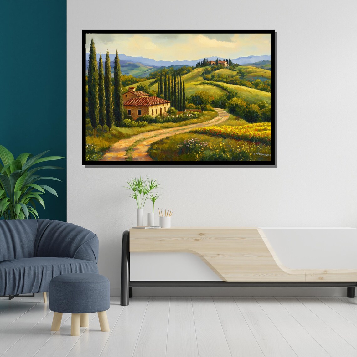 Tuscan Countryside Cypress Trees Villa Rolling Green Hills Poster - Image 5