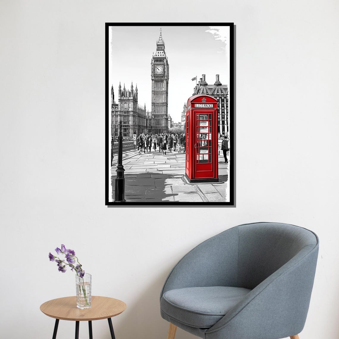 London Big Ben Red Telephone Booth Black White Cityscape Iconic Poster - Image 5