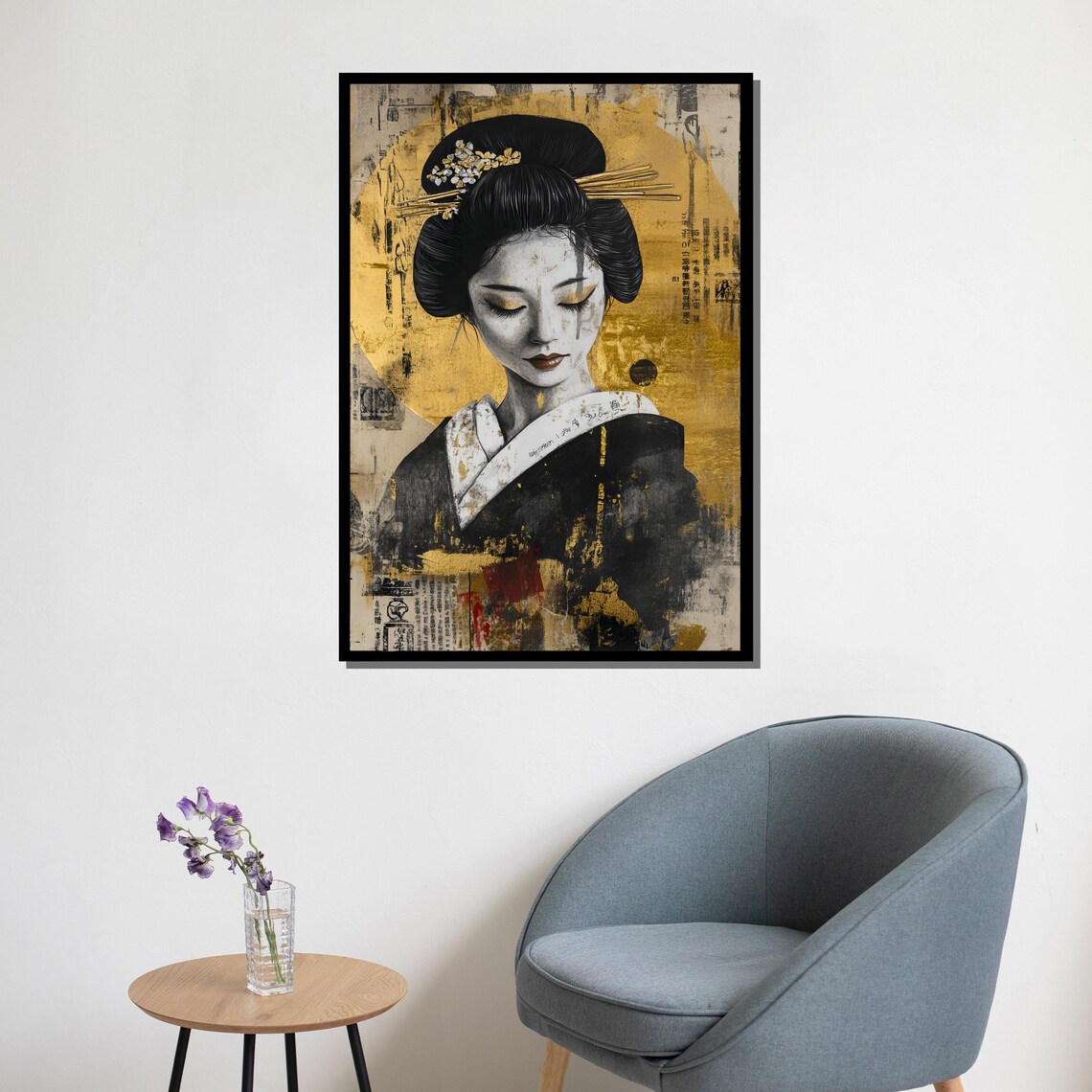 Golden Geisha Black Gold Ink Painting Elegant Japanese Art Poster - Image 5