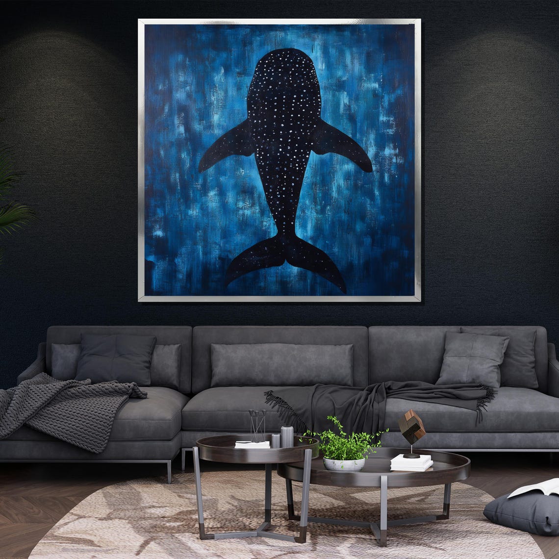 Whale Shark Silhouette Deep Blue Ocean Modern Nautical Poster - Image 4