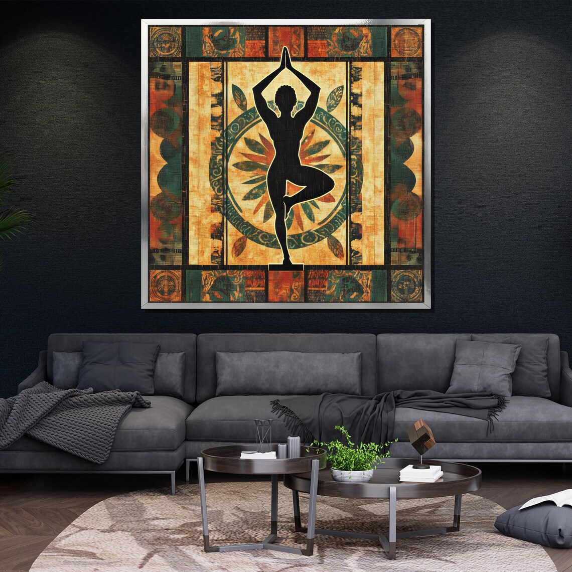 Boho Yoga Tree Pose Silhouette Colorful Mandala Textile Spiritual Poster - Image 4