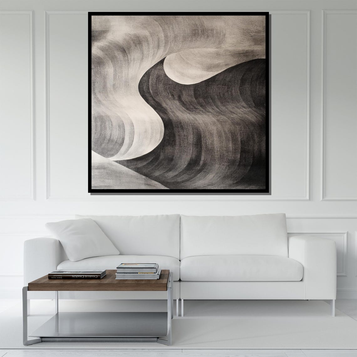 Black White Fluid Wave Swirl Monochrome Modern Elegant Art Print - Image 5