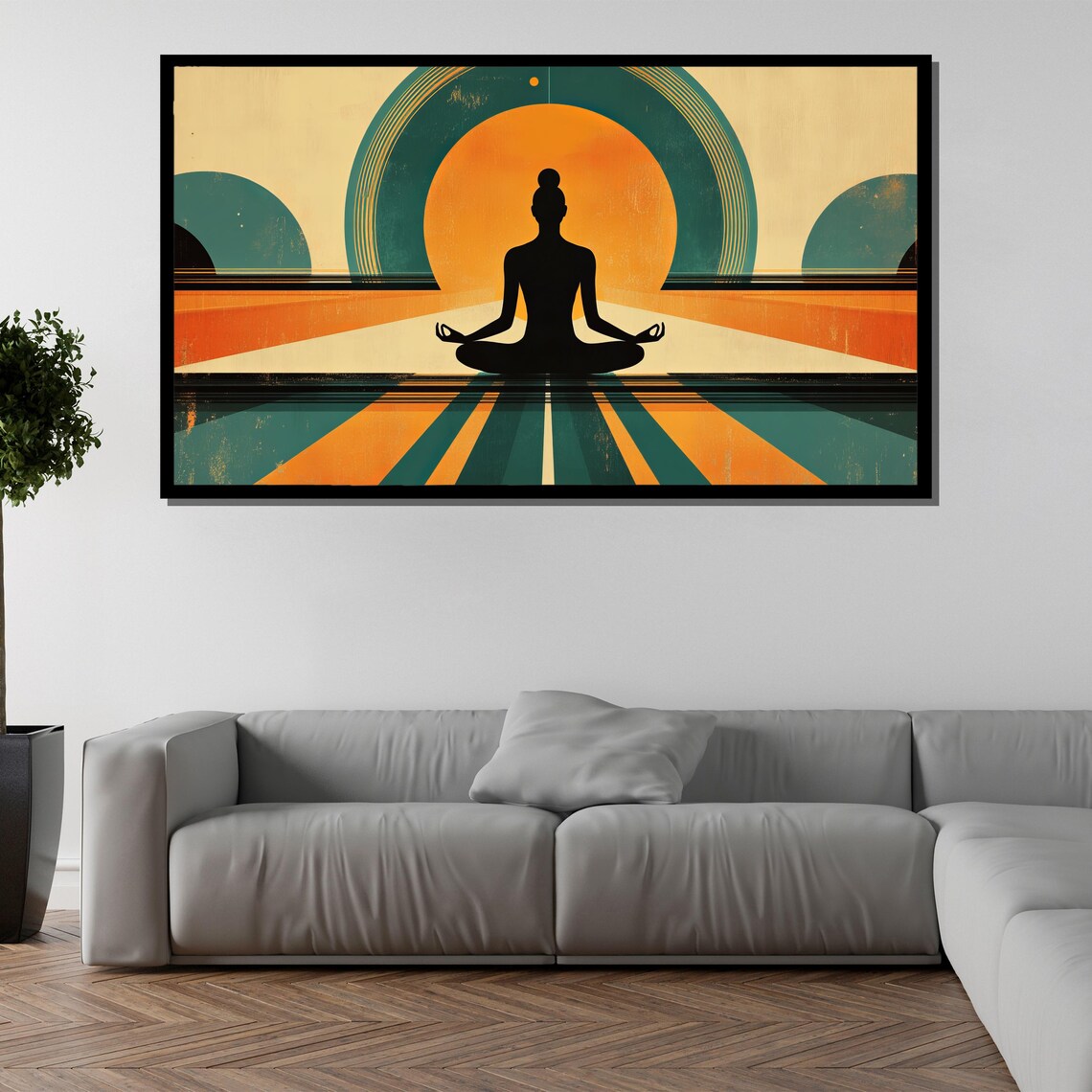 Retro Meditation Silhouette Orange Sun Teal Vintage Yoga Zen Art Poster - Image 5