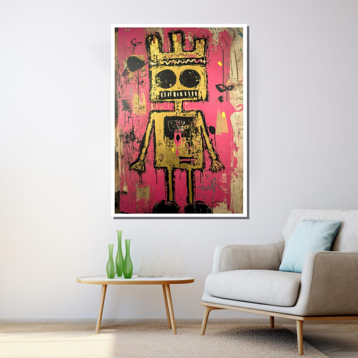Abstract Robot Pop Art Bold Pink And Gold Modern Wall Art For Home Decor Or Gift - Image 3