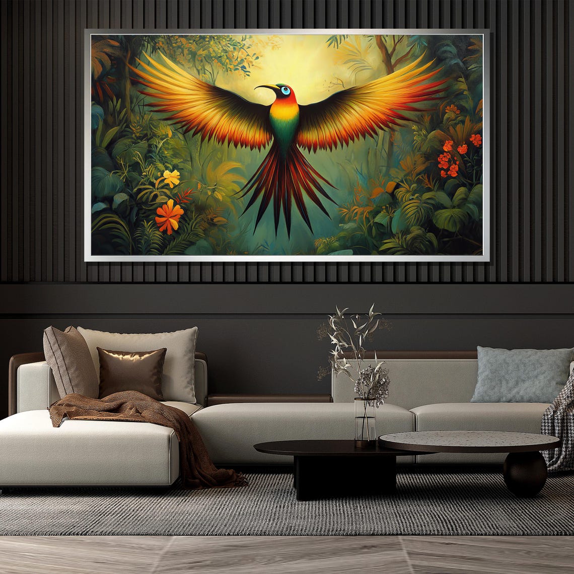 Vibrant Tropical Bird Wings Spread Jungle Painting Colorful Wall Art - Image 4