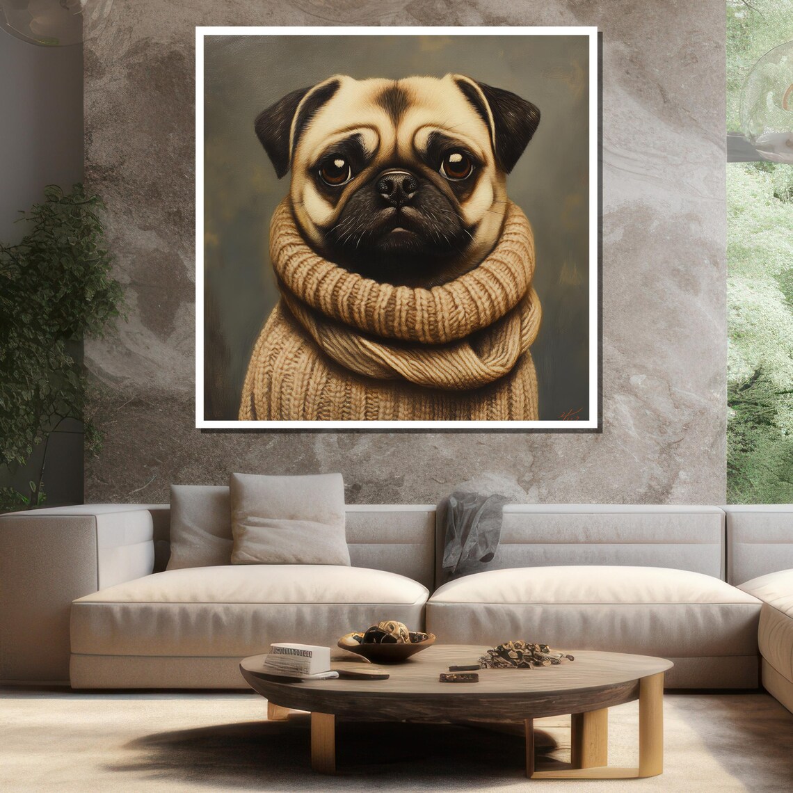 Pug Chunky Knit Scarf Cozy Cute Dog Portrait Winter Pet Wall Art - Image 3