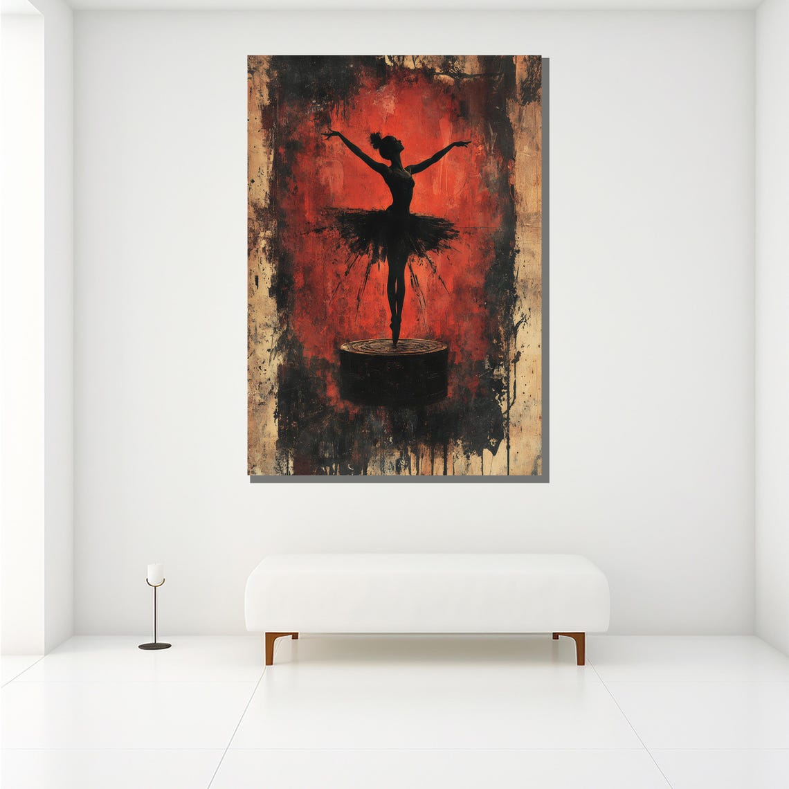 Dark Ballerina Music Box Silhouette On Red Grunge Background Poster - Image 2
