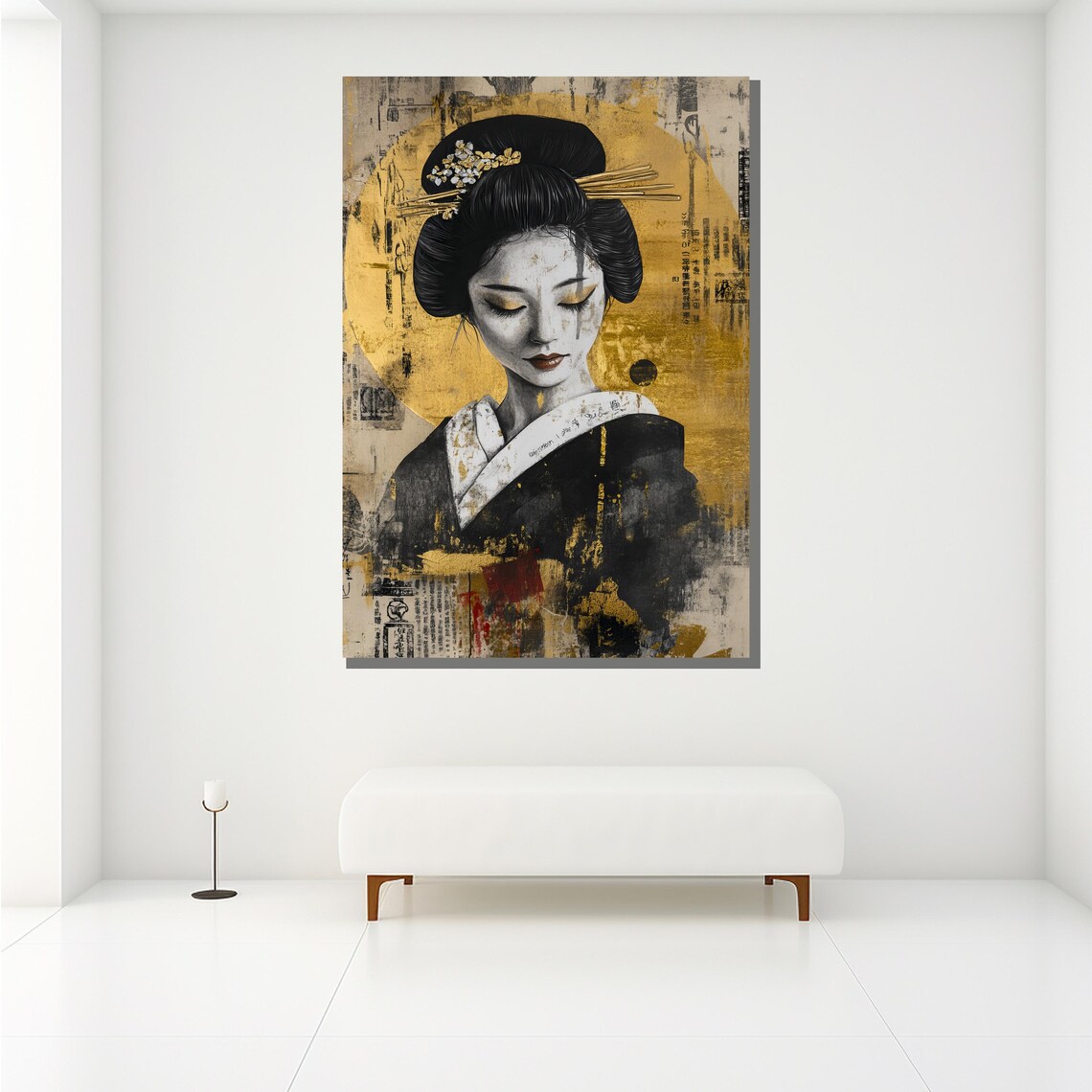 Golden Geisha Black Gold Ink Painting Elegant Japanese Art Poster - Image 2