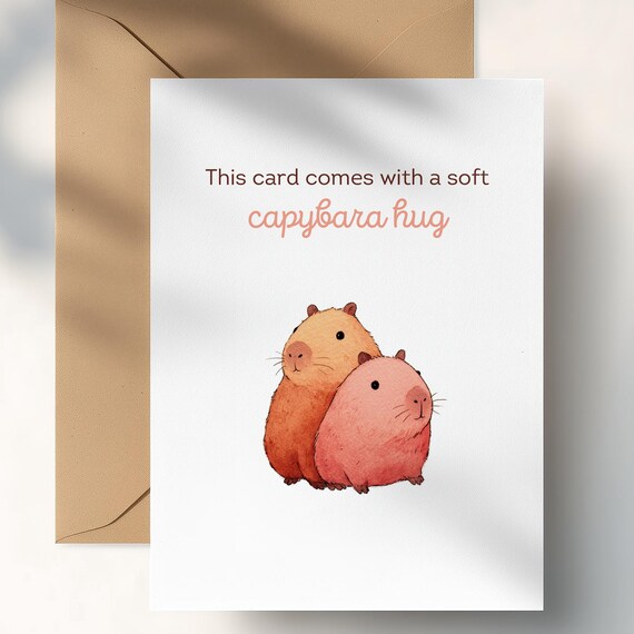 Capybara Hug Cute Anniversary Card Adorable Valentine Watercolor Art Print
