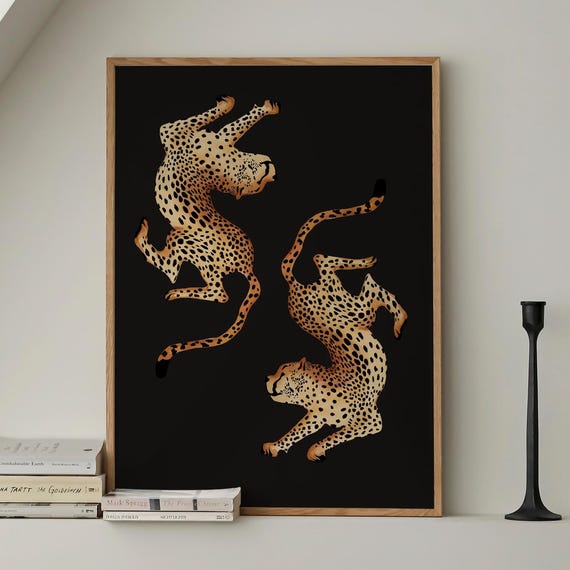 Black Cheetah Print Trendy Wall Art Leopard Poster Preppy Dorm Decor Apartment Maximalist Retro Funky Y2k