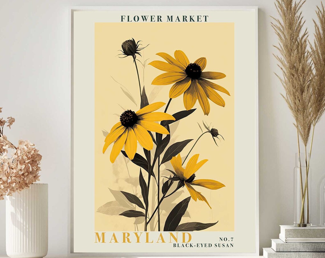 Maryland Black Eyed Susan Yellow Wildflower Botanical Poster