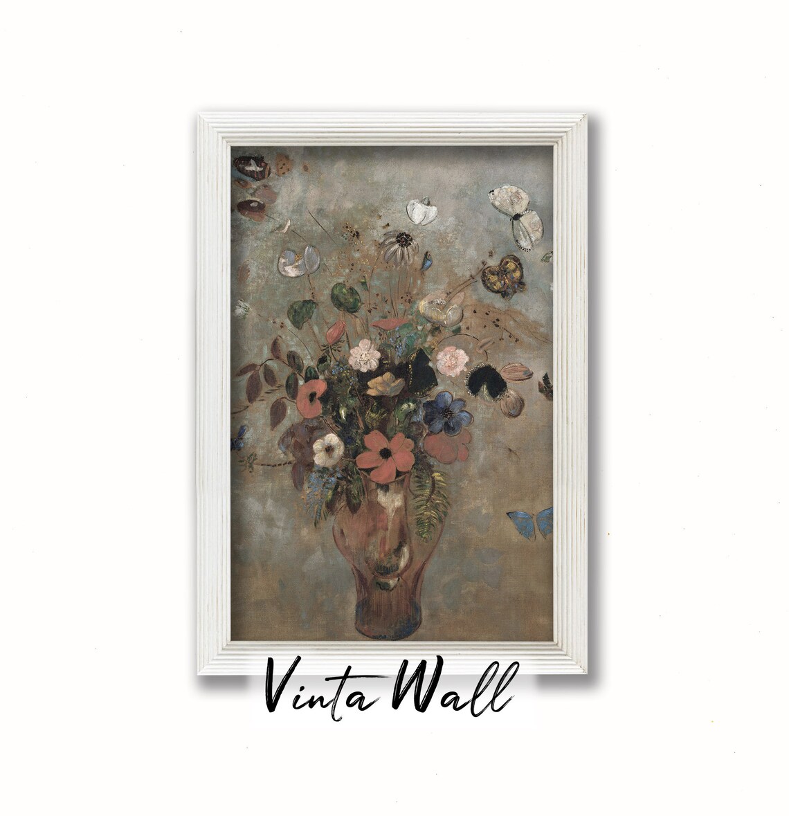 Wildflower Bouquet in a Vase with Butterflies Vintage Floral Poster - Image 2