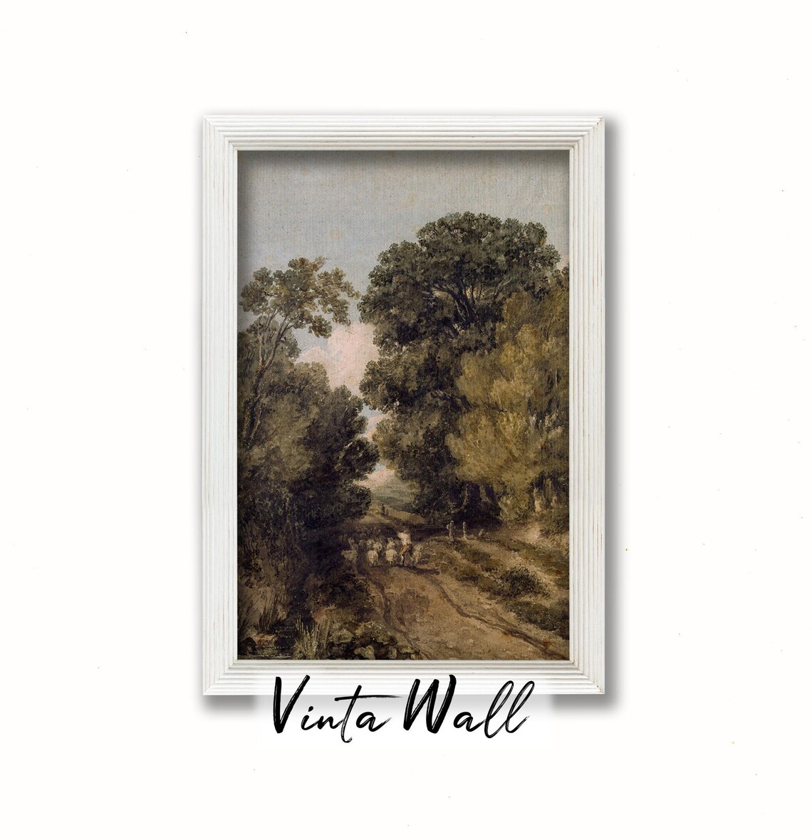 Sheep Flock Tree Lined Country Road Vintage Landscape Poster - Image 4