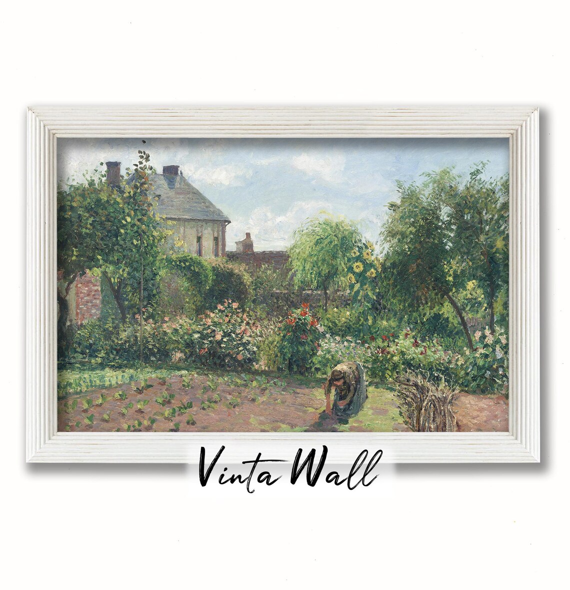 Woman Gardening in a Lush Cottage Garden Impressionist Vintage Poster - Image 2