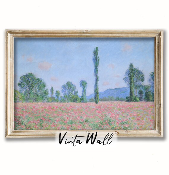 Poppy Field Poplar Trees Impressionist Bloom Meadow Scene Poster