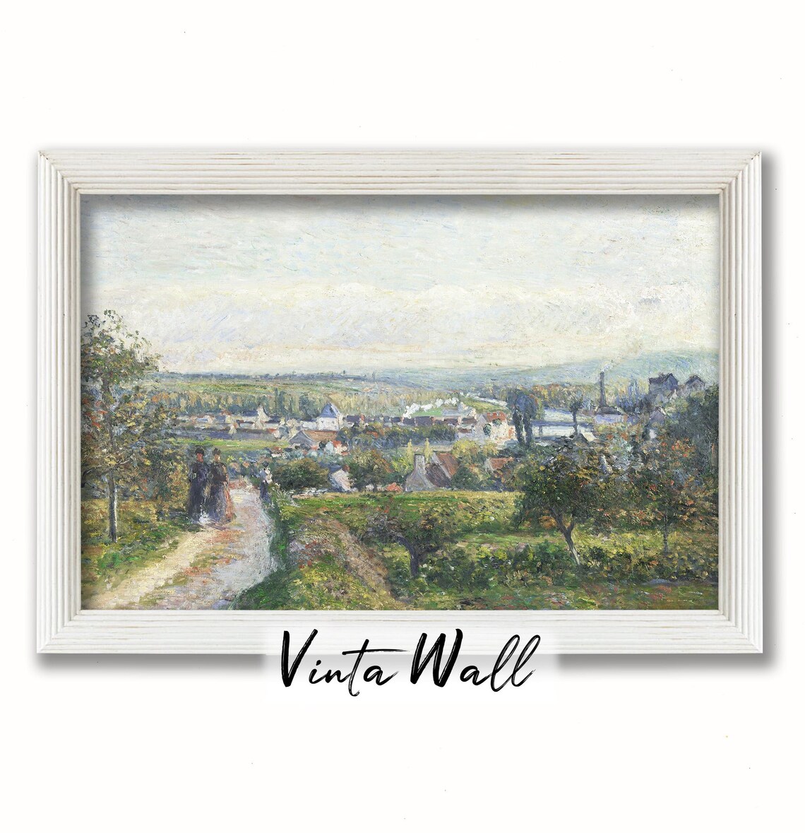 Village Hills Soft Green Oil Painting Print Landscape Farmhouse Country Muted Colours Cottage Art Spring Summer Wall Decor Town - Image 3