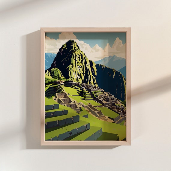 Gouache Style Machu Picchu Poster Print Wall Art