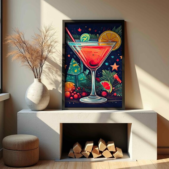 Christmas Cranberry Martini Festive Holiday Cocktail Bar Wall Art