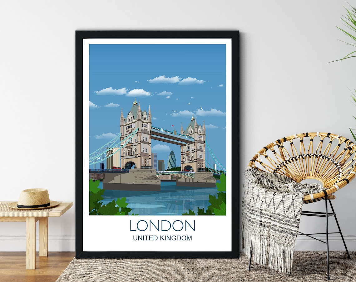 Tower Bridge London Travel Poster, City Skyline Print