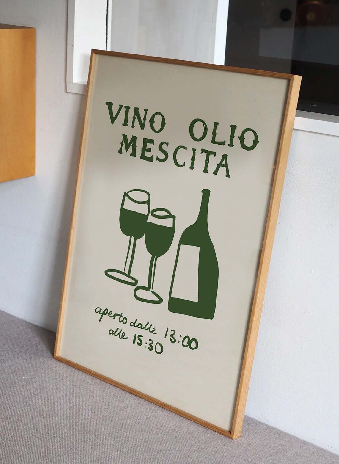 Vino Olio Mescita Green Wine Bar Italian Typography Kitchen Poster - Image 2