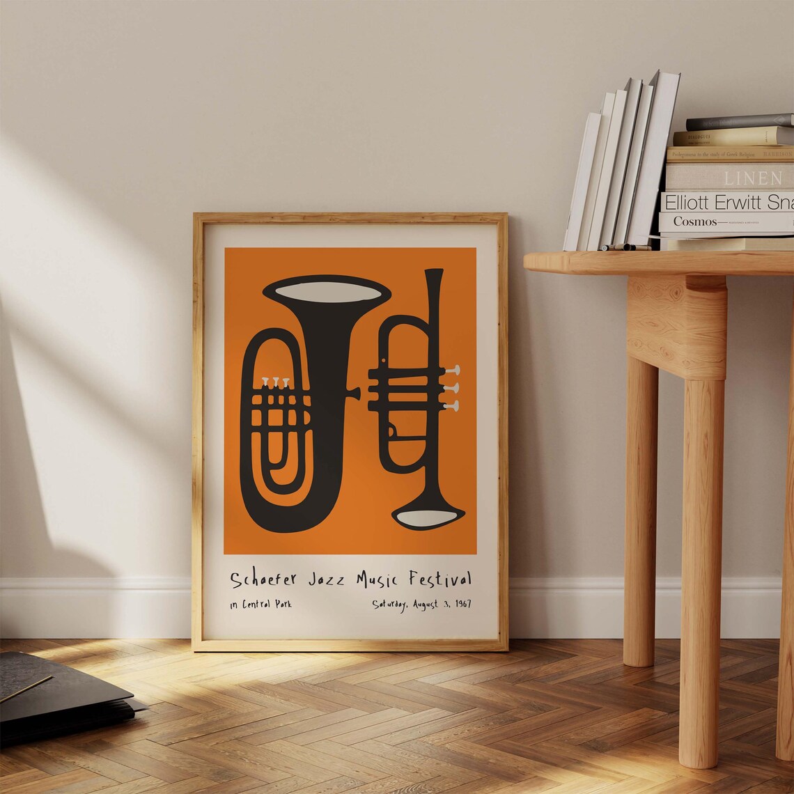 Schaefer Jazz Music Festival 1967 Trumpet Orange Retro Poster - Image 3