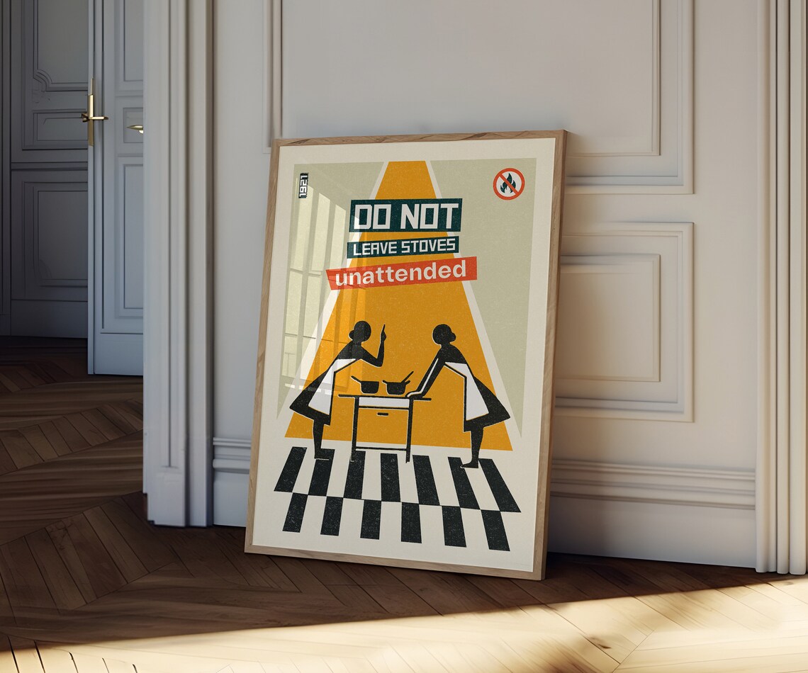 Do Not Leave Stoves Unattended Retro Kitchen Safety Poster Vintage - Image 2