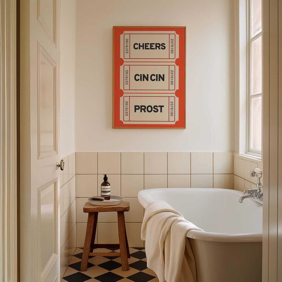 Cheers Cin Cin Prost Red Vintage Ticket Bar Cart Party Art Poster - Image 3
