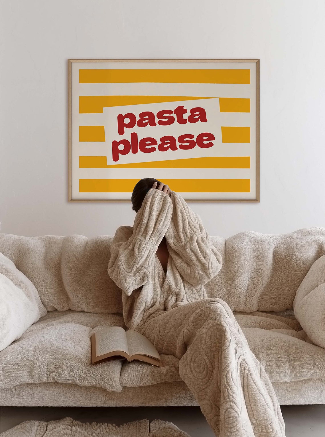 Pasta Please Italian Bold Red Type Yellow Striped Kitchen Poster - Image 3