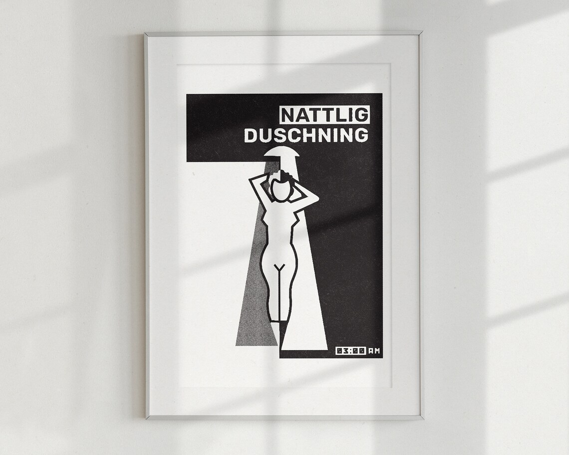 Nattlig Duschning 3AM Shower Line Art Funny Bathroom Wall Poster - Image 2