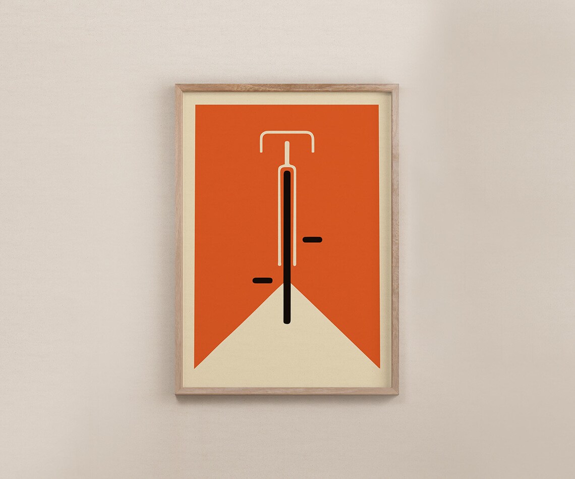 Bold Orange Bauhaus Bicycle Abstract Geometric Mid Century Print - Image 3