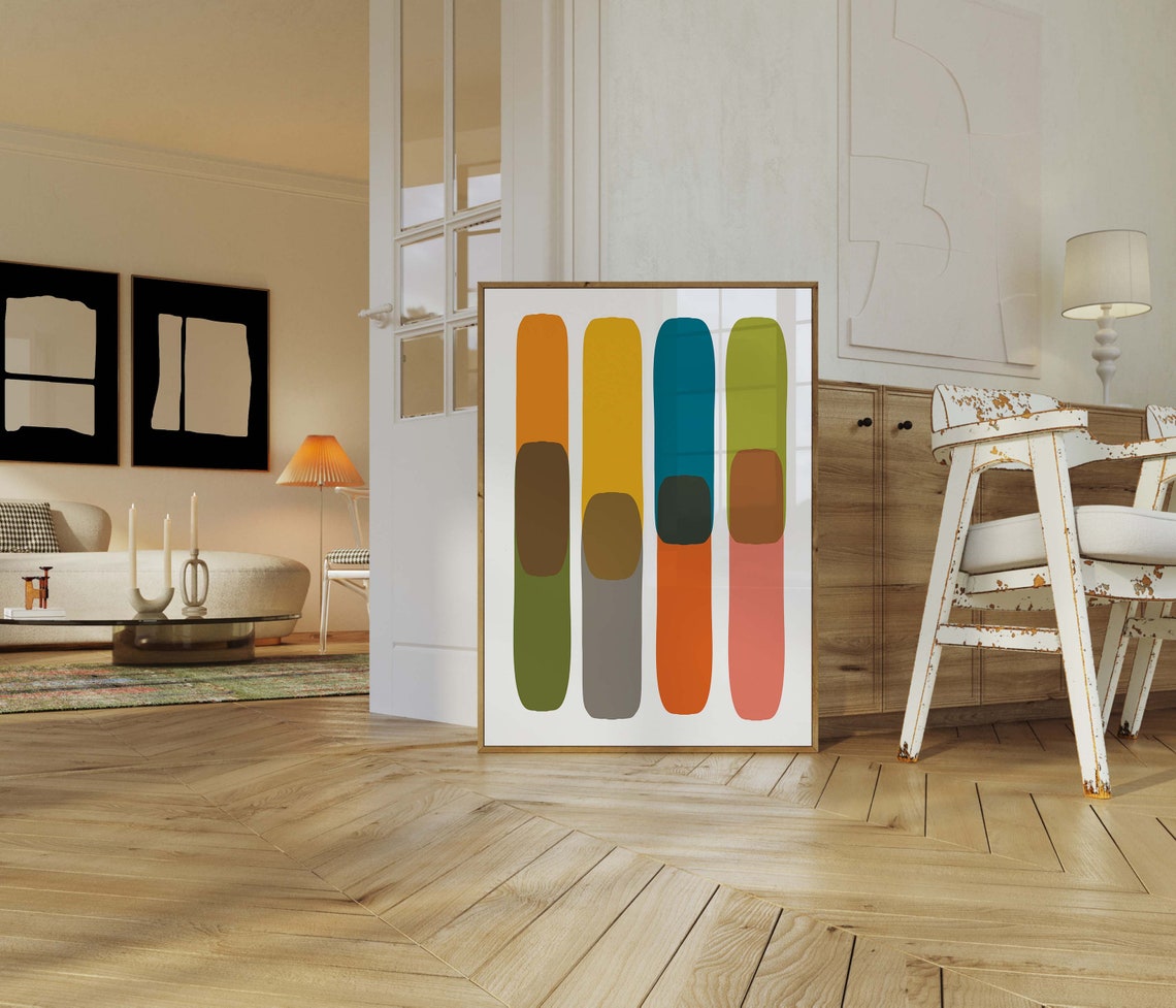Mid Century Modern Abstract Color Block Vertical Bars Art Poster - Image 3