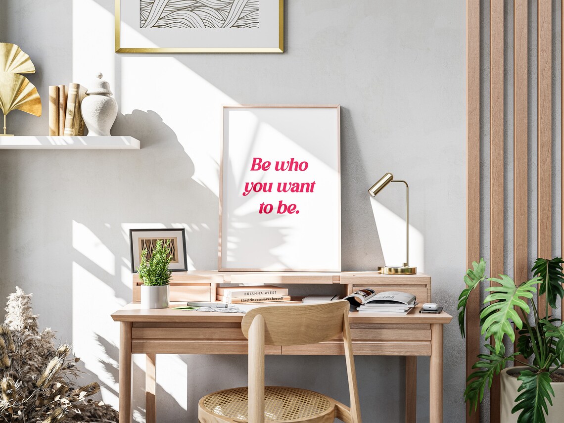 Be Who You Want To Be Pink Script Inspirational Quote Poster - Image 3