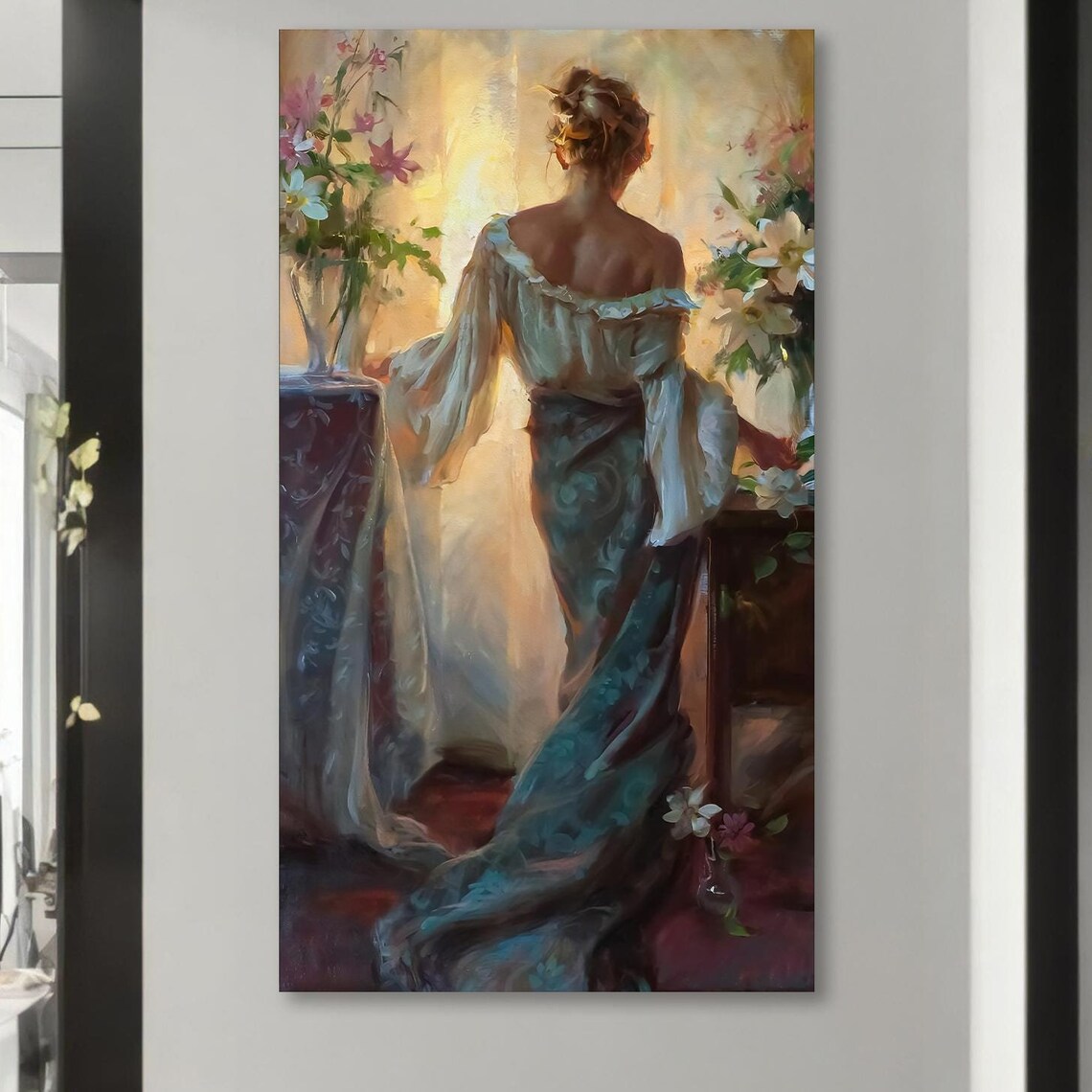 Elegant Lady Painting, Floral Romantic Home Decor