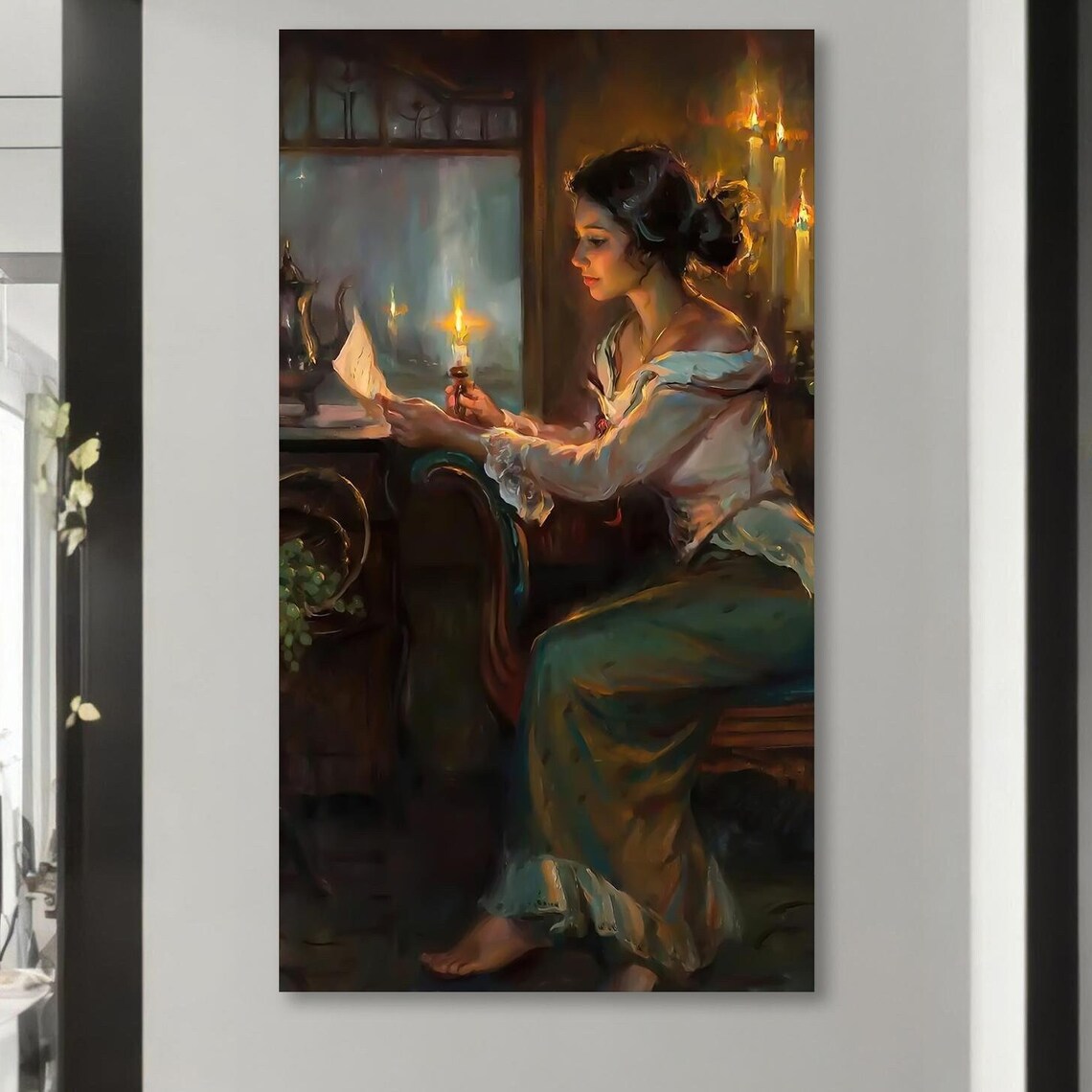 Victorian Woman Reading By Candlelight, Nostalgic